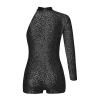 Sinleey Girls Kids Shiny Metallic Gymnastics Leotard Dance Unitards Bodysuit with Shorts Outfits Dancing Tumbling Black 10 Years view 4
