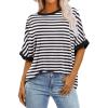 2024 Summer Womens Striped Color Block Tops Fashion Y2K Tees Shirts Casual Short Sleeve Crewneck Pullover Blouses view 4