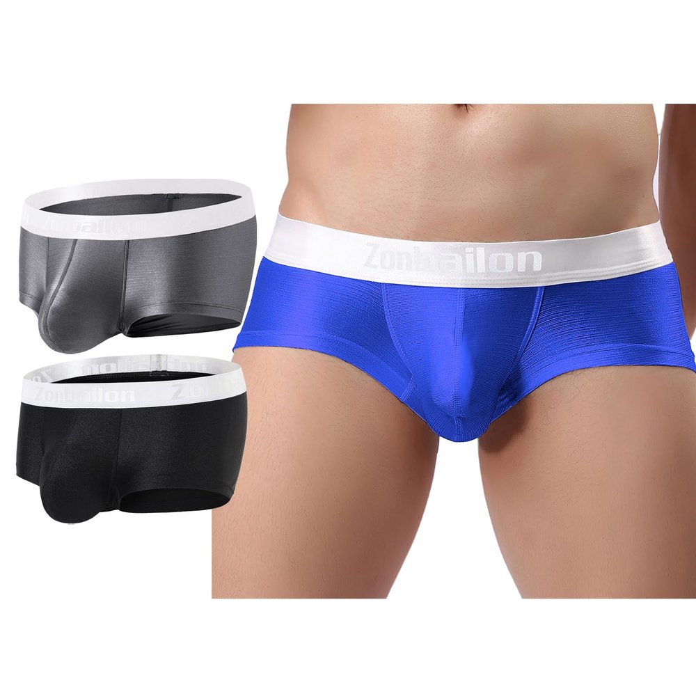ZONBAILON Sexy Boxers for Men Pack Short Leg Bulge Boxer Briefs Low Rise Ice Silk Trunks Underwear Sparkly Briefs Male Underpants Smooth 2xl xxl