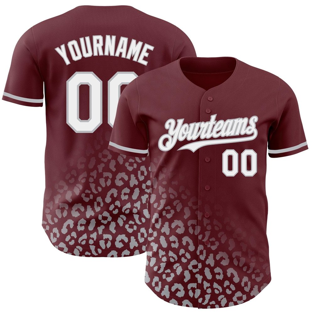 NineFit Basics Custom Baseball Jersey, Printed Stitched Personalized Name Number, Red Gray White Leopard Baseball Shirt for Men Women Youth