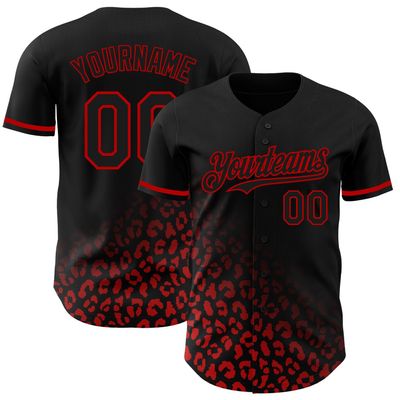 NineFit Basics Custom Baseball Jersey, Printed Stitched Personalized Name Number, Black and Red Leopard Baseball Shirt for Men Women Youth