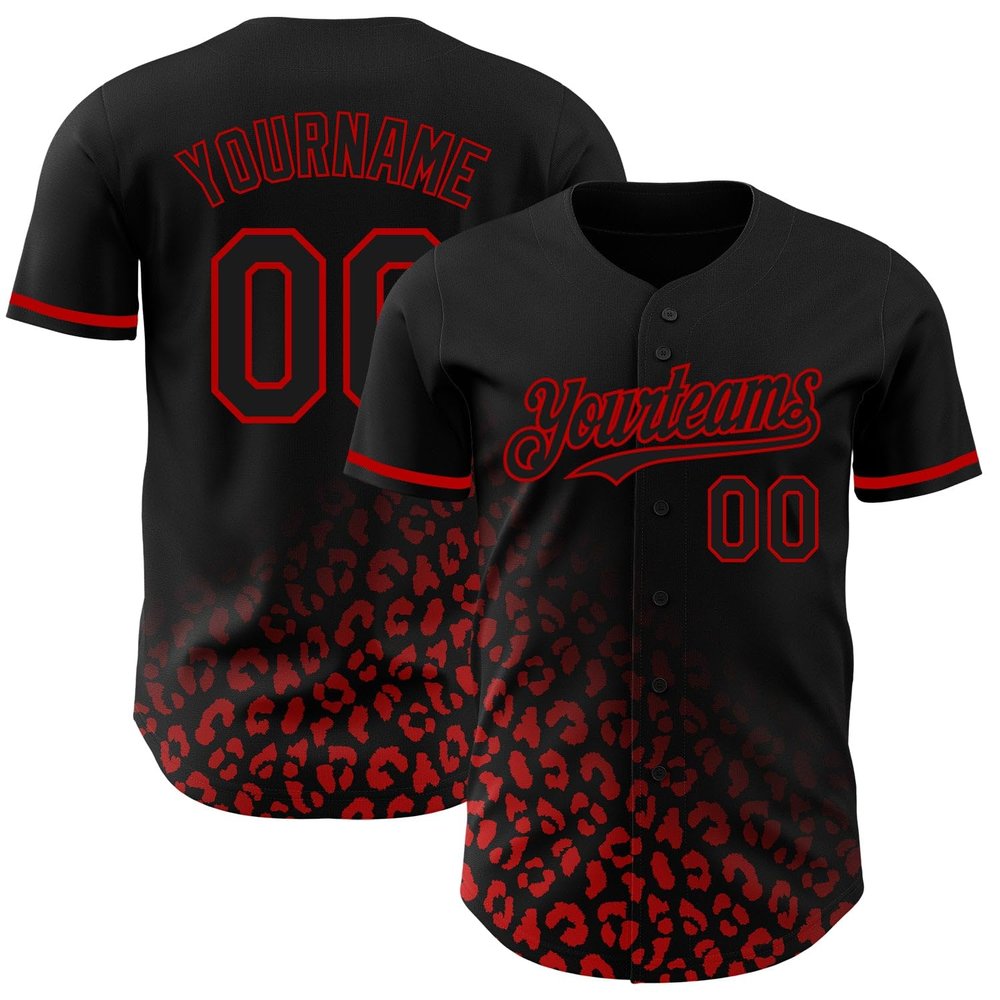NineFit Basics Custom Baseball Jersey, Printed Stitched Personalized Name Number, Black and Red Leopard Baseball Shirt for Men Women Youth