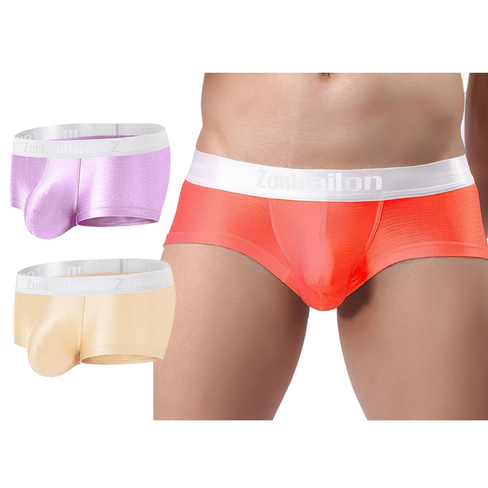 ZONBAILON Sexy Boxers for Men Pack Short Leg Bulge Boxer Briefs Low Rise Ice Silk Trunks Underwear Sparkly Briefs Male Underpants Smooth Medium