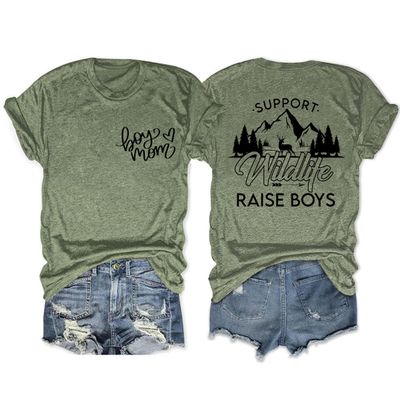 Mom of Boys Shirts for Women Funny Mama of Boys Graphic Short Sleeve Casual Loose Tops Front&Back Green
