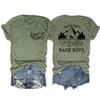Mom of Boys Shirts for Women Funny Mama of Boys Graphic Short Sleeve Casual Loose Tops Front&Back Green view 1