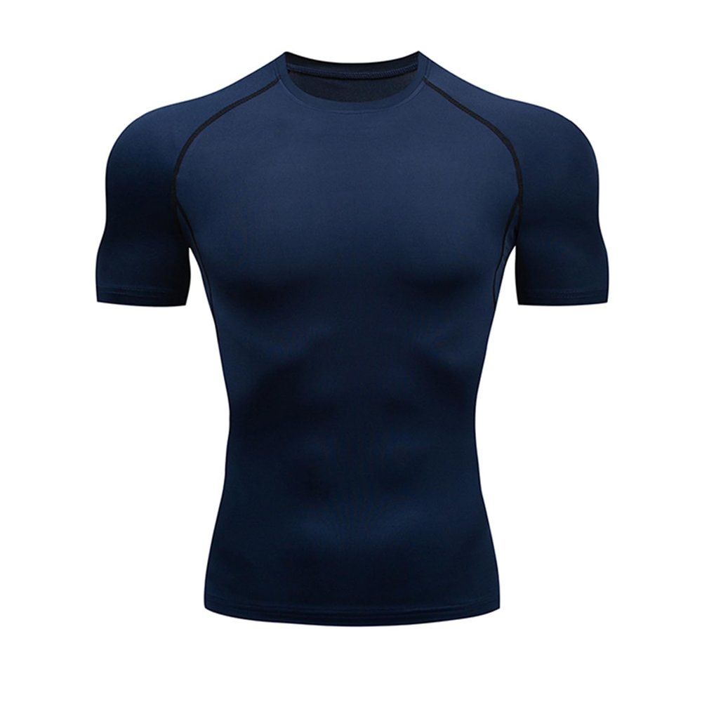 HYCOPROT Men's Compression Shirts Short Sleeve Athletic Workout T-Shirt Cool Dry Sports Baselayer Running Undershirts Tops Navy