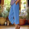 zcgoxvn Linen Capris for Women Trendy Summer Pants Casual Capri Pants with Pocktes Elastic Straight Leg Pants Lounge Trousers, Summer Capri Pants for Women 2024 Casual Work Pants view 2