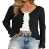 Allegra K Ruffle Cardigan for Women's V Neck Long Sleeve Open Front Sweater Knit Bolero Shrugs Large Black view 1