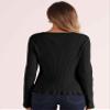 Allegra K Ruffle Cardigan for Women's V Neck Long Sleeve Open Front Sweater Knit Bolero Shrugs Large Black view 2