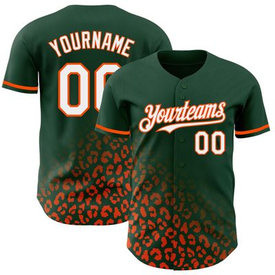 NineFit Basics Custom Baseball Jersey, Printed Stitched Personalized Name Number Green and Orange Leopard Baseball Shirt for Men Women Youth