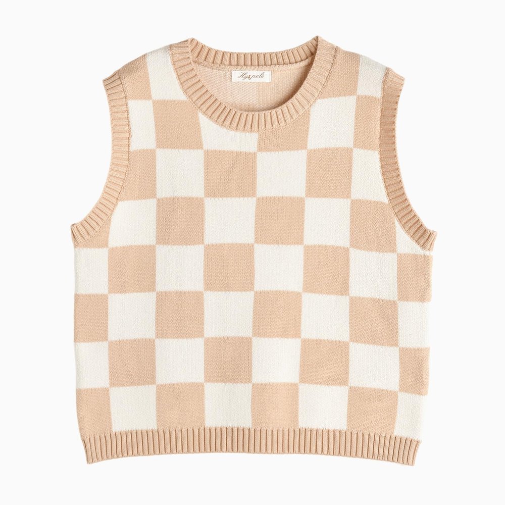 Hyipels Women's Sweater Vest,Y2K Sleeveless Pattern Preppy Style Knitted Crop Tank Top for Girl
