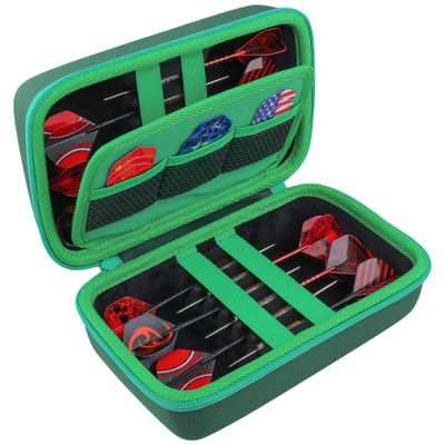 co2CREA Hard Case Compatible with Steel Tip or Soft Tip Darts, Holds 12 Darts and Extra Accessories, Built-In Storage Tubes and Pockets for Flights, Tips, Shafts (Green Case), D1602