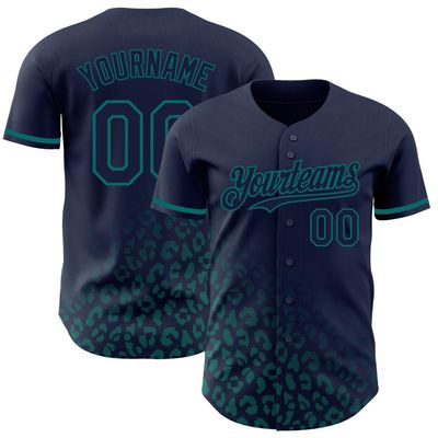NineFit Basics Custom Baseball Jersey, Printed Stitched Personalized Name Number, Navy and Teal Leopard Baseball Shirt for Men Women Youth