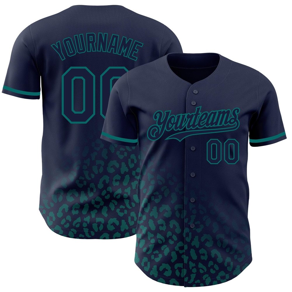 NineFit Basics Custom Baseball Jersey, Printed Stitched Personalized Name Number, Navy and Teal Leopard Baseball Shirt for Men Women Youth