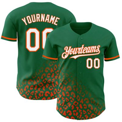 NineFit Basics Custom Baseball Jersey, Printed Stitched Personalized Name Number, Green Orange Leopard Baseball Shirt for Men Women Youth