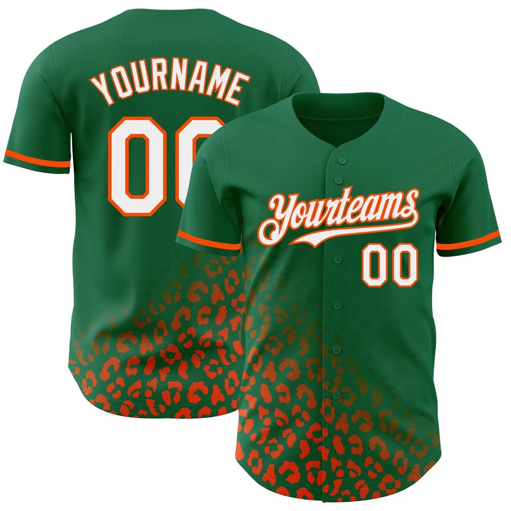 NineFit Basics Custom Baseball Jersey, Printed Stitched Personalized Name Number, Green Orange Leopard Baseball Shirt for Men Women Youth