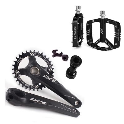 BUCKLOS IXF 104 BCD 30-52T Mountain Bike Crankset -Hollow Integrated MTB 170mm Crank Set and MTB Flat Aluminum Alloy Pedal with Large Platform -Non-Slip Pedals