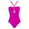 ABEHIK Women's One Piece Swimsuits with Beach Cover up Wrap Skirt 2 Pieces Bathing Suits Tummy Control Hawaiian Dresses for Women 2024 Vintage Abstract Print Bikini Set Hot Pink L view 2