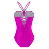 ABEHIK Women's One Piece Swimsuits with Beach Cover up Wrap Skirt 2 Pieces Bathing Suits Tummy Control Hawaiian Dresses for Women 2024 Vintage Abstract Print Bikini Set Hot Pink L view 3