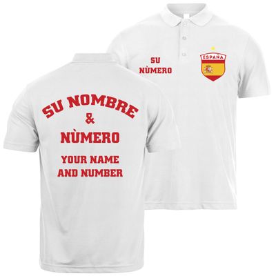 lepni.me Mens Spain Football Polo Shirt Name and Number, Spanish Flag Badge Personalised Jersey, European Championship 2024 (3XL White Multi Color)