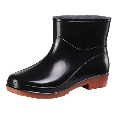Generic Short Rain Boots for Women, Waterproof Garden Shoes Anti-Slipping Ankle Rainboots Rubber Rain Shoes for Ladies Lightweight Stylish Outdoor Work Booties, 7, Black