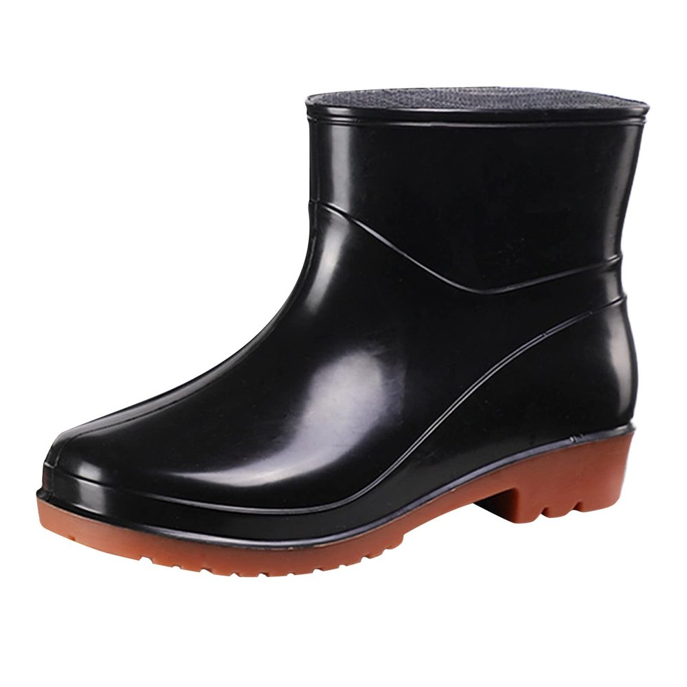 Generic Short Rain Boots for Women, Waterproof Garden Shoes Anti-Slipping Ankle Rainboots Rubber Rain Shoes for Ladies Lightweight Stylish Outdoor Work Booties, 7, Black