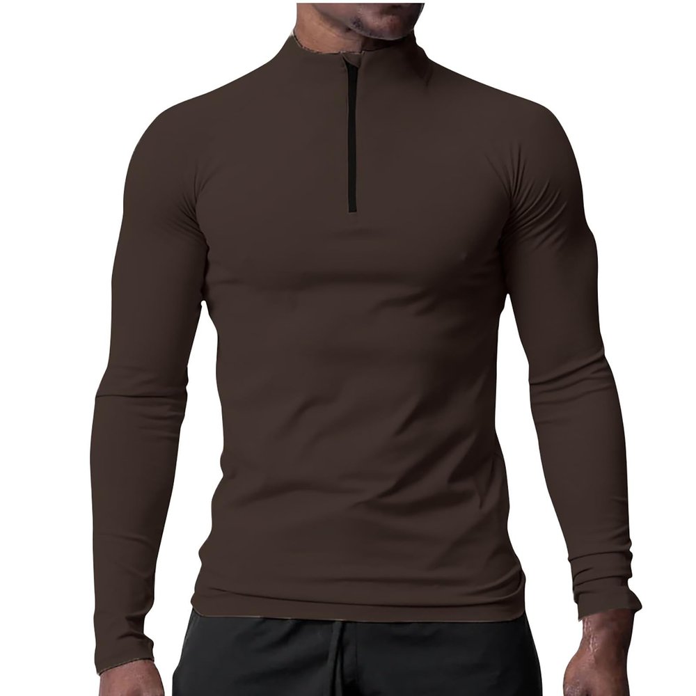 Generic Men 1/4 Zip Pullover UPF 50+ Sun Protection Long Sleeve Hiking Fishing Outdoor Shirts Quick Dry Rash Guard Performance Tshirt Brown, Large
