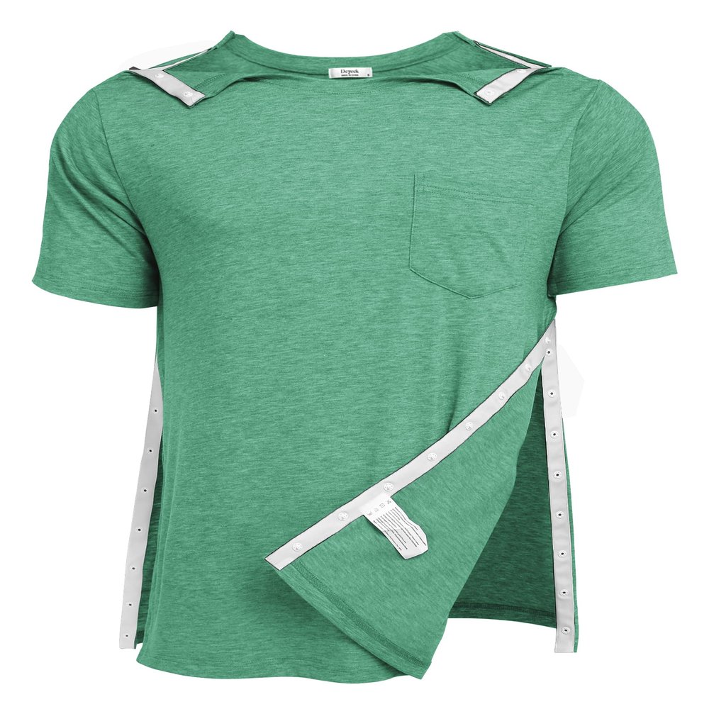 Deyeek Post Surgery Clothing for Men Recovery Tear Away Short Sleeve Full Open Side Snap Adaptive Shirts After Surgery Tops