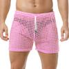 DTODWW Mens Fishnet Underwear Boxer Shorts Mesh Trunks See Through Shorts with Drawstring Nightwear Shorts Pink view 1