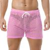 DTODWW Mens Fishnet Underwear Boxer Shorts Mesh Trunks See Through Shorts with Drawstring Nightwear Shorts Pink view 2
