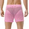 DTODWW Mens Fishnet Underwear Boxer Shorts Mesh Trunks See Through Shorts with Drawstring Nightwear Shorts Pink view 3