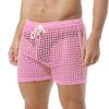DTODWW Mens Fishnet Underwear Boxer Shorts Mesh Trunks See Through Shorts with Drawstring Nightwear Shorts Pink view 4