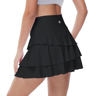 YuKaiChen Women's High Waist Athletic Tennis Golf Skirts Layered Ruffle Pleated Sports Casual with Pockets Black M