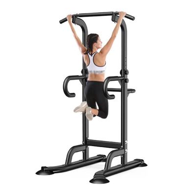 NaKeah Power Tower Dip Station Power Tower Pull Up Bar Stand for Home Gym Strength Training Exercise Workout Equipment Adjustable-10 Levels,Black