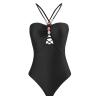 ABEHIK Women's One Piece Swimsuits with Beach Cover up Wrap Skirt 2 Pieces Bathing Suits Tummy Control Hawaiian Dresses for Women 2024 Vintage Abstract Print Bikini Set Black S view 2
