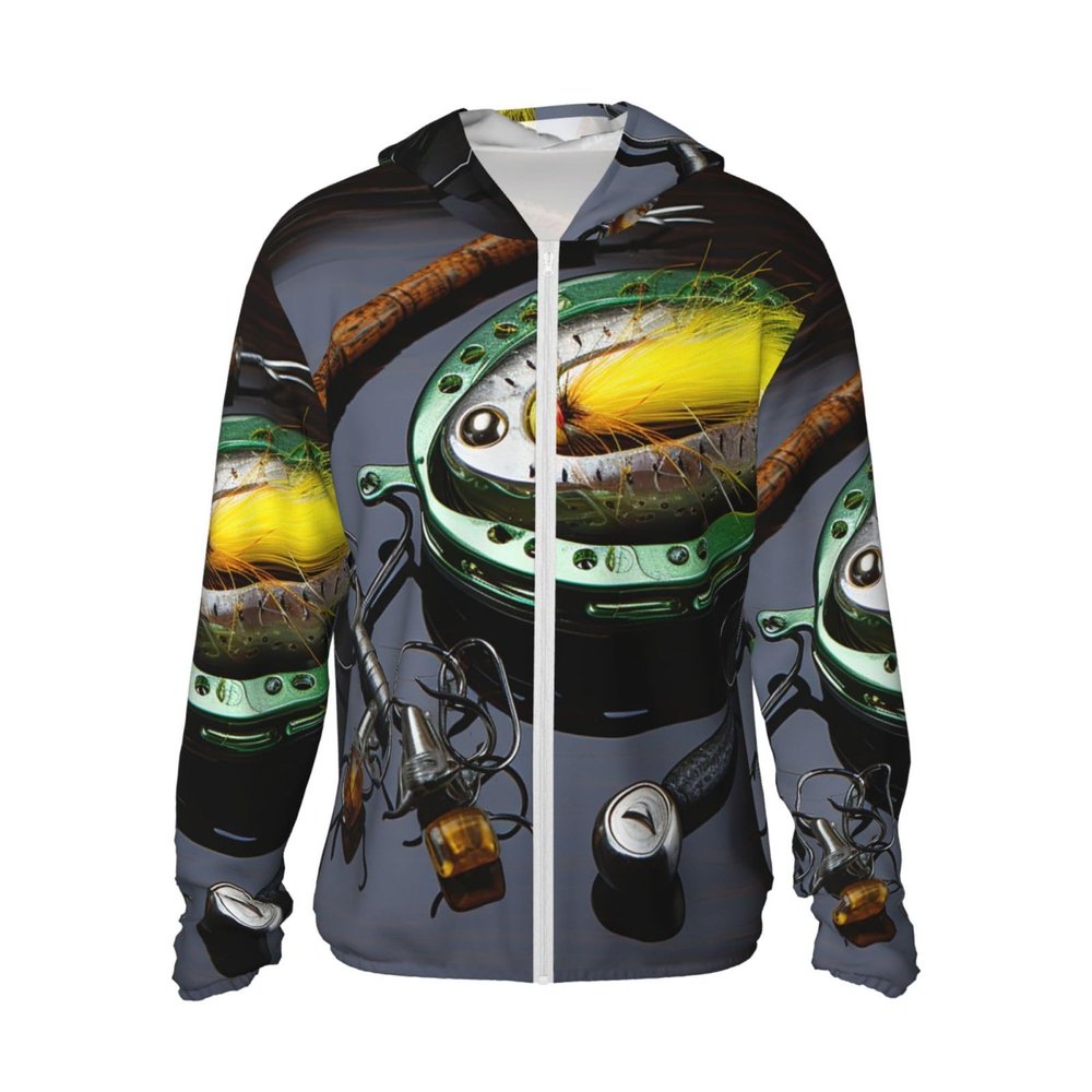 HCBPWVQA UPF 50+ Fish Hook with Fishing Lure Rod Sun Protection Hoodie Jacket Quick Dry Rash Guard Long Sleeve Sun Shirt Black, Medium