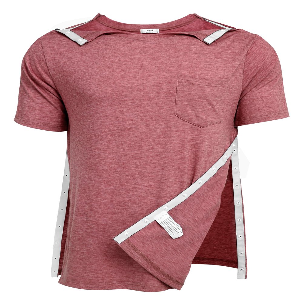 Deyeek Chemo Port Shirts for Men Tear Away Snap Button Dialysis Clothes Broken Arm Surgery Tops Hospital Gowns