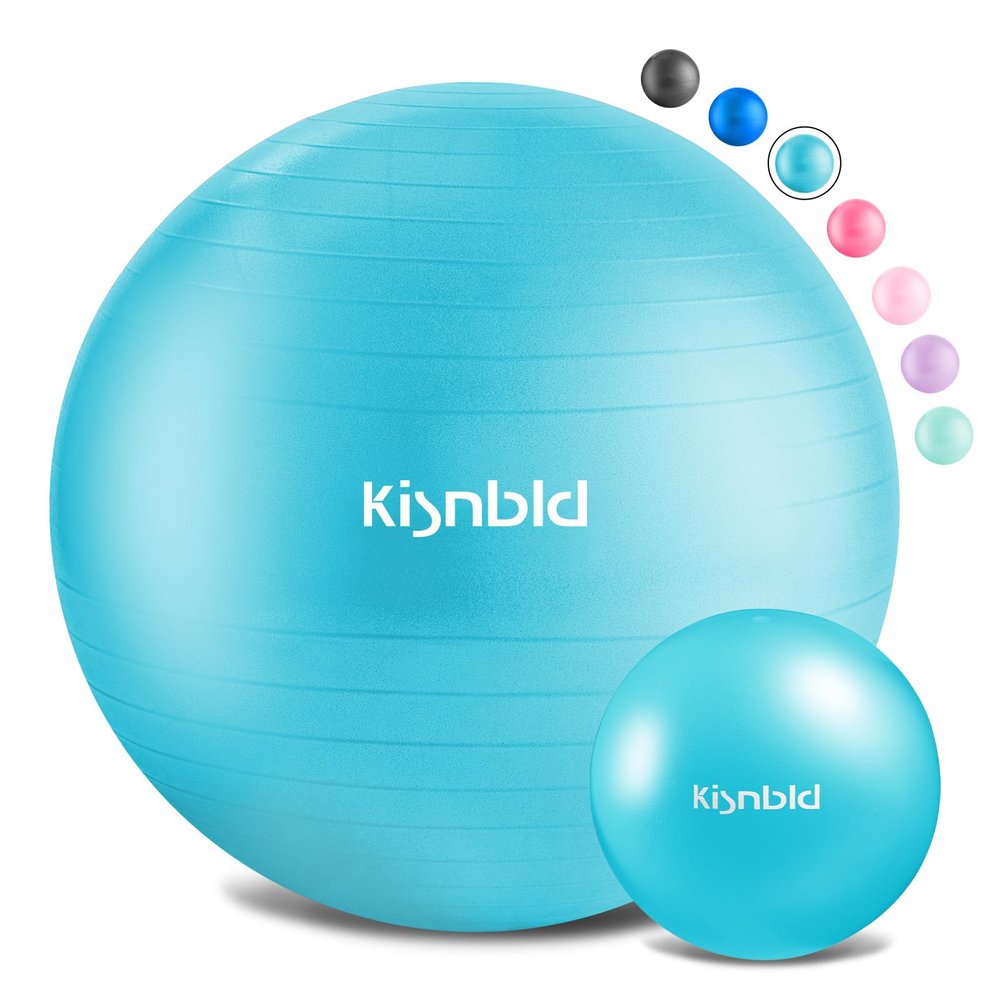 kisnbld Exercise Ball, Extra Thick Yoga Ball for Workout Pregnancy Stability, 4 Sizes Anti-Burst Balance Ball with Foot Pump - Heavy Duty Fitness Ball Chair for Office, Home & Gym