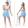 YuKaiChen Women's High Waist Athletic Tennis Golf Skirts Layered Ruffle Pleated Sports Casual with Pockets Blue L view 3