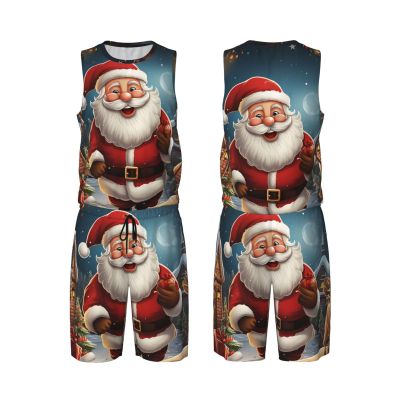 NONHAI Mens Basketball Jerseys Santa Christmas Zoom Uniform Suit Mesh Sports Jersey Outfits T-Shirt and Short Sets Black, 3X-Large