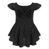 Arshiner Girls Shiny Ruffle Sleeve Ballet Leotard with Skirt Criss-Cross Back Dance Dresses Black view 1