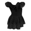 Arshiner Girls Shiny Ruffle Sleeve Ballet Leotard with Skirt Criss-Cross Back Dance Dresses Black view 2