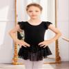 Arshiner Girls Shiny Ruffle Sleeve Ballet Leotard with Skirt Criss-Cross Back Dance Dresses Black view 4