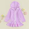 NineFit Basics Kids Toddler Little Girl Swim Cover Up Swimsuit Wraps Zip Up Bathing Suit Towel Robe Pool Beach (Purple, 5-6 Years) view 4