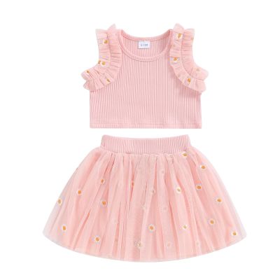 JLKGICF Toddler Baby Girl Skirts Outfit Ruffle Sleeveless Tank T-Shirt Tops Daisy Tutu Skirts Summer Clothes 1T 2T 3T 4T (Daisy Tutu Dress Pink, 2-3 Years)