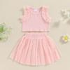 JLKGICF Toddler Baby Girl Skirts Outfit Ruffle Sleeveless Tank T-Shirt Tops Daisy Tutu Skirts Summer Clothes 1T 2T 3T 4T (Daisy Tutu Dress Pink, 2-3 Years) view 2