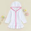 Kids Toddler Little Girl Swim Cover Up Swimsuit Wraps Zip Up Bathing Suit Towel Robe Pool Beach Dress (White, 7-8 Years) view 4