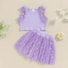 JLKGICF Toddler Baby Girl Skirts Outfit Ruffle Sleeveless Tank T-Shirt Tops Daisy Tutu Skirts Summer Clothes 1T 2T 3T 4T (Daisy Tutu Dress Purple, 18-24 Months) view 2