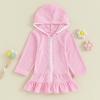 NineFit Basics Kids Toddler Little Girl Swim Cover Up Swimsuit Wraps Zip Up Bathing Suit Towel Robe Pool Beach Dress (Pink, 1-2 Years) view 4