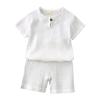 AMIMOJY Baby Boys Cotton Linen Outfit Summer Clothes Solid Color Set Button Down Tops Short Sleeve Shorts Toddler Kids 2Pcs, 3-4T, 1-white view 1
